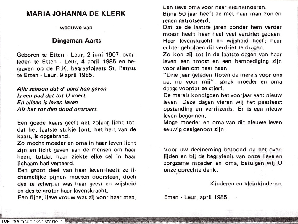 Maria Johanna de Klerk- Dingeman Aarts